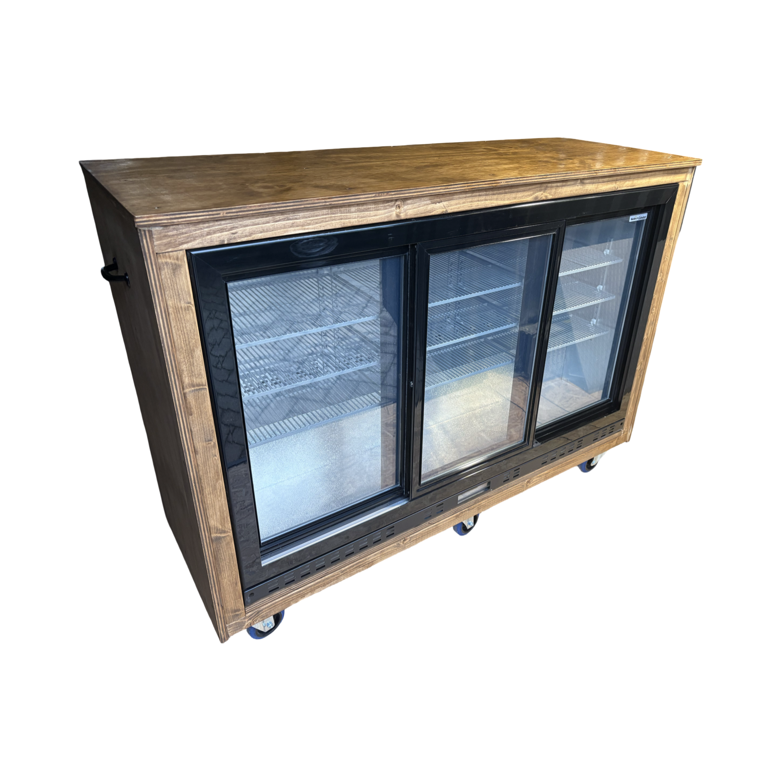 Koelkast 350ltr op wielen met schuifdeuren en bovenblad als bar of buffet