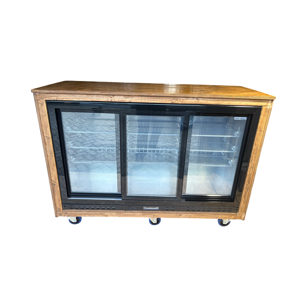 Koelkast 350ltr op wielen met schuifdeuren en bovenblad als bar of buffet