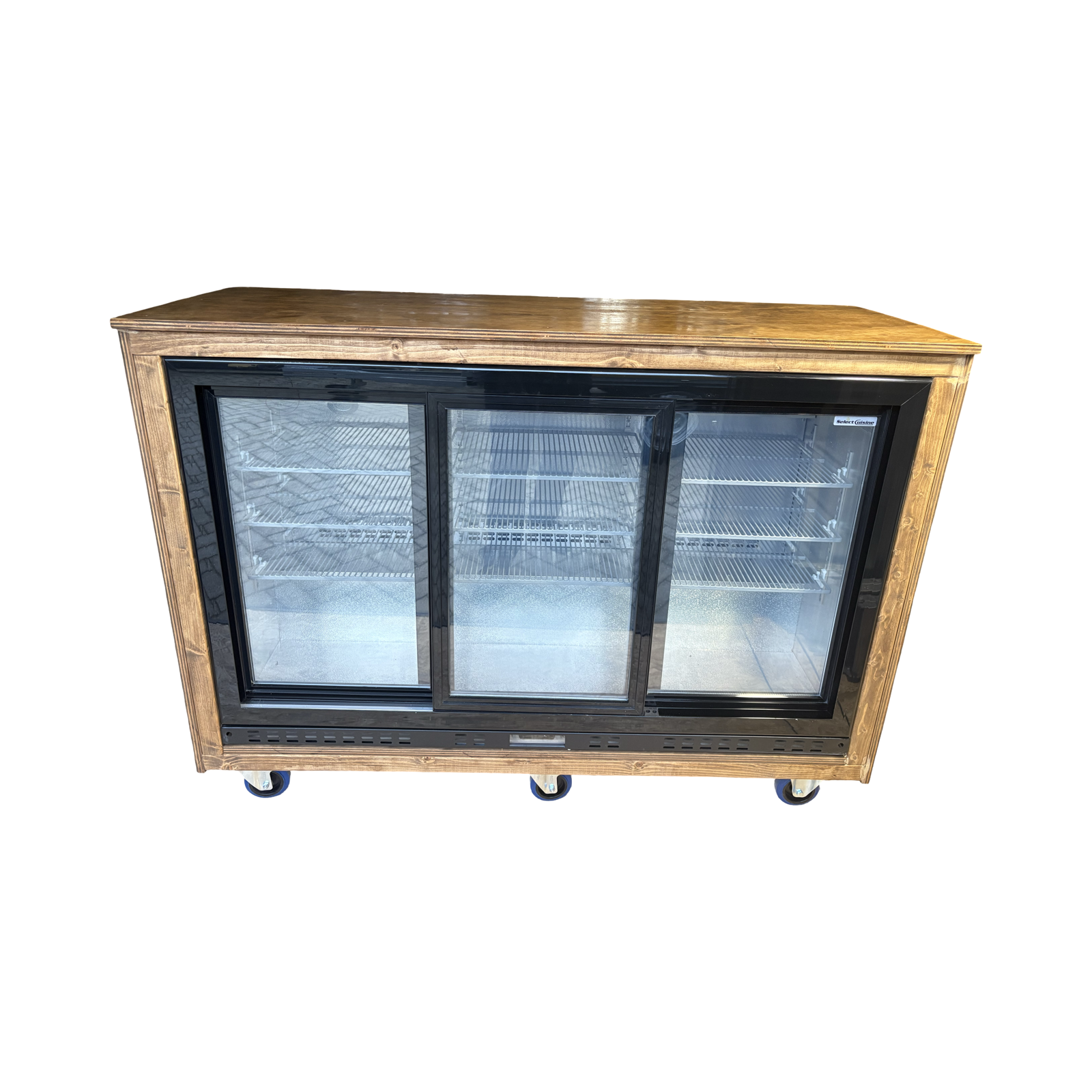 Koelkast 350ltr op wielen met schuifdeuren en bovenblad als bar of buffet