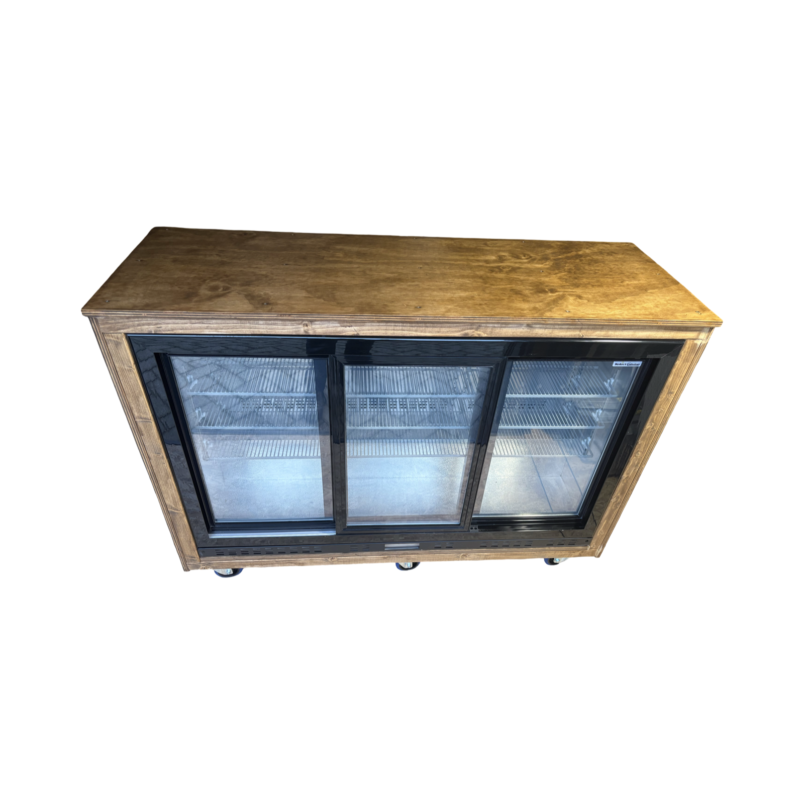 Koelkast 350ltr op wielen met schuifdeuren en bovenblad als bar of buffet